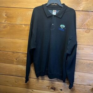Mens Black Hawaii Palm Tree Embroidered Long Sleeve Polo SweatshiRt XXL